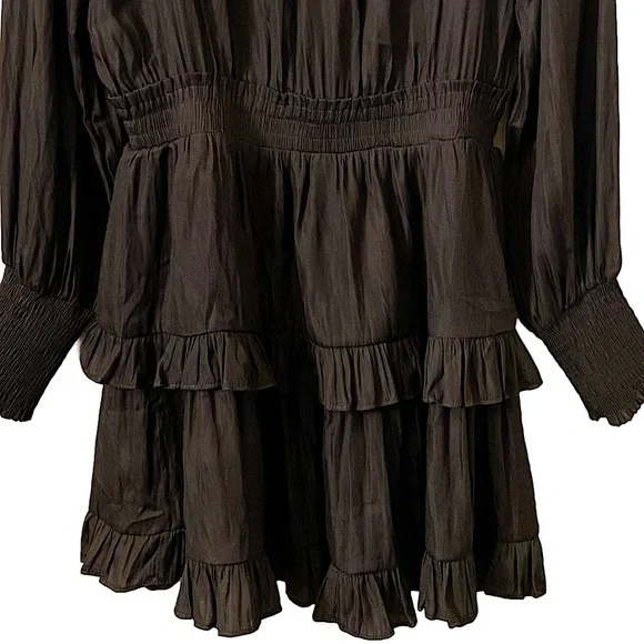 Do + Be Small Pullover Keyhole Closure Smock Waist Ruffles Long Sleeves Dress - Picture 4 of 6